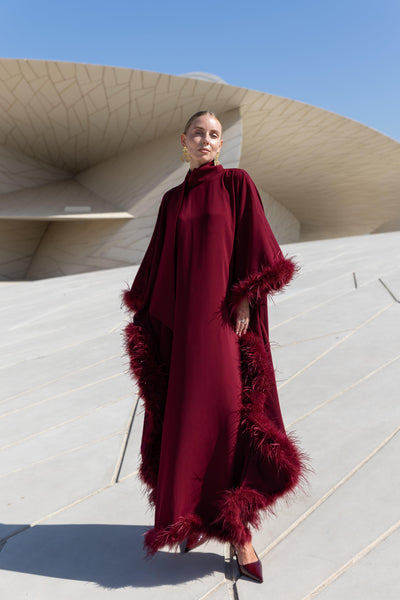 DİVA FEATHER KAFTAN BURGUNDY