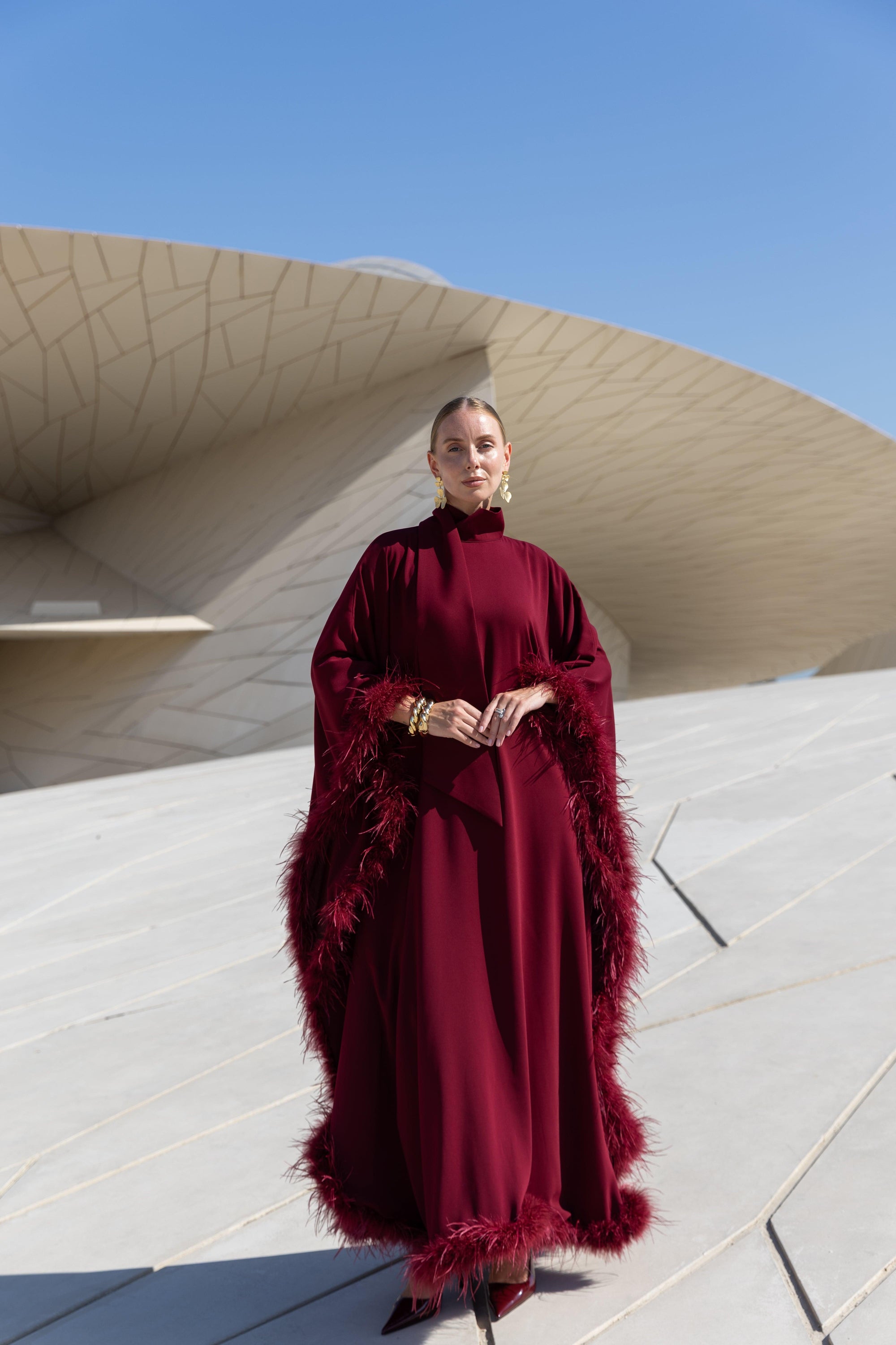 DİVA FEATHER KAFTAN BURGUNDY
