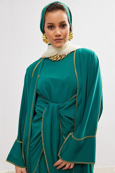 New Line Abaya Dress Set - GREEN